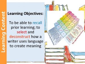 Learning Content Learning Objectives To be able to