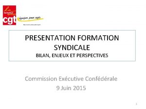 PRESENTATION FORMATION SYNDICALE BILAN ENJEUX ET PERSPECTIVES Commission