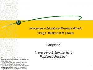 Introduction to Educational Research 6 th ed Craig