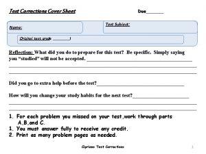 Due Test Corrections Cover Sheet Name Test Subject