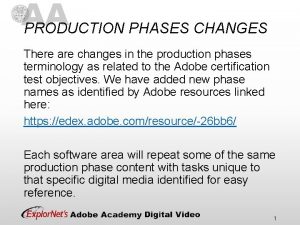 PRODUCTION PHASES CHANGES There are changes in the