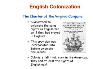 English Colonization The Charter of the Virginia Company