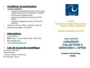 Conditions de participation Journe scientifique Gratuit pour les