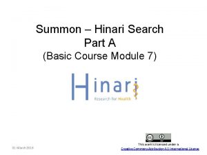 Summon Hinari Search Part A Basic Course Module