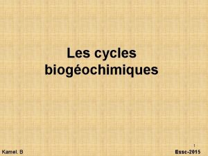 Les cycles biogochimiques 1 Kamel B Essc2015 Les