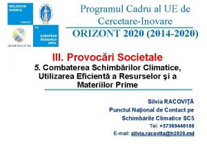 Programul Cadru al UE de CercetareInovare ORIZONT 2020