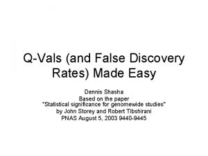 QVals and False Discovery Rates Made Easy Dennis