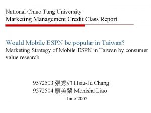 National Chiao Tung University Marketing Management Credit Class