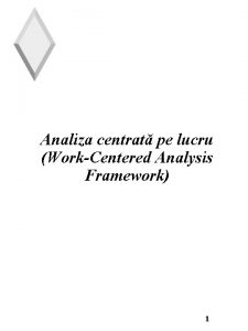 Analiza centrat pe lucru WorkCentered Analysis Framework 1