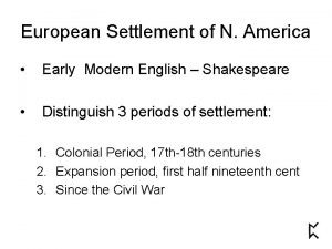 European Settlement of N America Early Modern English