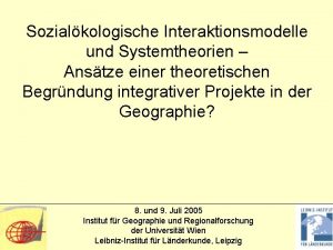 Sozialkologische Interaktionsmodelle und Systemtheorien Anstze einer theoretischen Begrndung