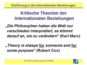 Einfhrung in die Internationalen Beziehungen Kritische Theorien der