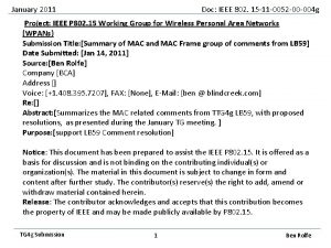 January 2011 Doc IEEE 802 15 11 0052