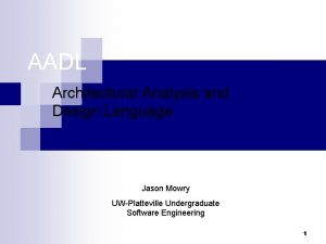AADL Architectural Analysis and Design Language Jason Mowry
