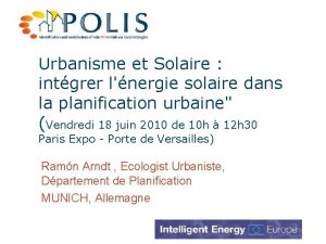 Urbanisme et Solaire intgrer lnergie solaire dans la