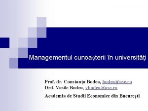 Managementul cunoaterii n universiti Prof dr Constana Bodea