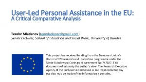 UserLed Personal Assistance in the EU A Critical