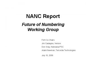 NANC Report Future of Numbering Working Group Fo