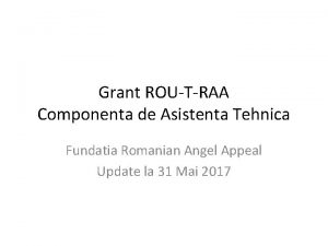 Grant ROUTRAA Componenta de Asistenta Tehnica Fundatia Romanian