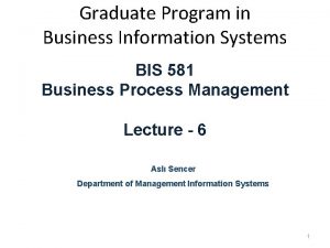 Graduate Program in Business Information Systems BIS 581