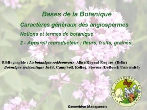 Bases de la Botanique Caractres gnraux des angiospermes