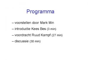 Programma voorstellen door Mark Min introductie Kees Bes