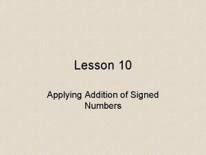 Lesson 10 Applying Addition of Signed Numbers Answer