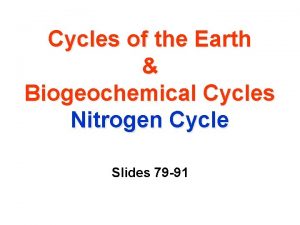 Cycles of the Earth Biogeochemical Cycles Nitrogen Cycle