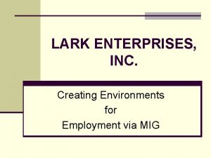 LARK ENTERPRISES INC Creating Environments for Employment via