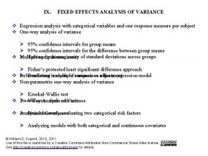 IX FIXED EFFECTS ANALYSIS OF VARIANCE v Regression