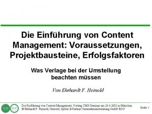 Die Einfhrung von Content Management Voraussetzungen Projektbausteine Erfolgsfaktoren