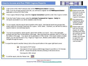 How to Access and Run PIMS Cognos Reports