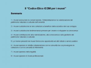 Il Codice Etico ICOM per i musei Sommario