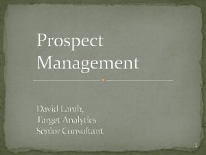 Prospect Management David Lamb Target Analytics Senior Consultant