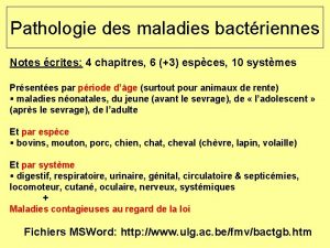 Pathologie des maladies bactriennes Notes crites 4 chapitres