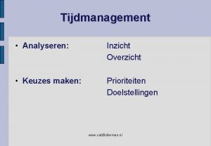 Tijdmanagement Analyseren Inzicht Overzicht Keuzes maken Prioriteiten Doelstellingen