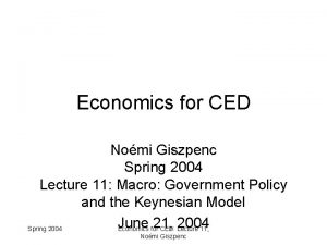 Economics for CED Nomi Giszpenc Spring 2004 Lecture