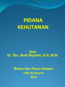 PIDANA KEHUTANAN Oleh Dr Drs Budi Riyanto S