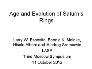 Age and Evolution of Saturns Rings Larry W