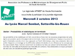 IREM de Rouen Groupe Probabilits et statistiques IREM