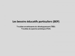 Les besoins ducatifs particuliers BEP Troubles envahissants du