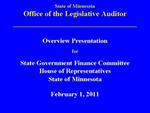 State of Minnesota Office of the Legislative Auditor