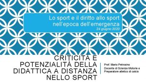 Lo sport e il diritto allo sport nellepoca