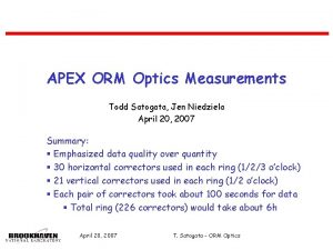 APEX ORM Optics Measurements Todd Satogata Jen Niedziela