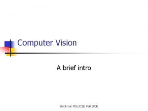 Computer Vision A brief intro Stockman MSUCSE Fall