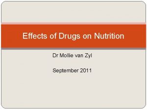 Effects of Drugs on Nutrition Dr Mollie van
