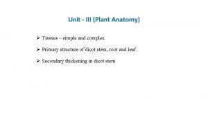Unit III Plant Anatomy Tissues simple and complex