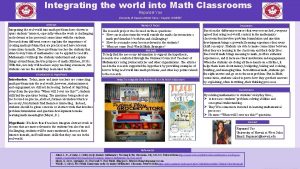 Integrating the world into Math Classrooms Rapunzel Yao