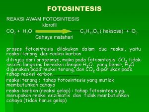 FOTOSINTESIS REAKSI AWAM FOTOSINTESIS klorofil CO 2 H