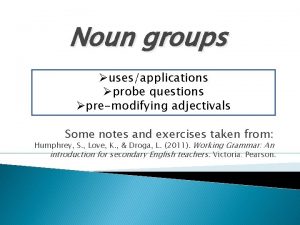 Noun groups usesapplications probe questions premodifying adjectivals Some